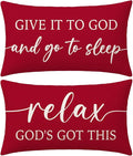 Red Christmas Pillow Covers 12x20 Inch Set of 2 – Relax God’s Got This/Give It to God and Go to Sleep – Christian Holiday Throw Pillowcase, Gift for Women