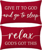 Red Christmas Pillow Covers 12x20 Inch Set of 2 – Relax God’s Got This/Give It to God and Go to Sleep – Christian Holiday Throw Pillowcase, Gift for Women