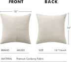 MIULEE Beige Decorative Throw Pillow Covers 16x16 Inch for Couch Bed Sofa Pack of 2 Boho Neutral Farmhouse Throw Pillows Soft Cross Corduroy Patchwork Textured Cushion Cases