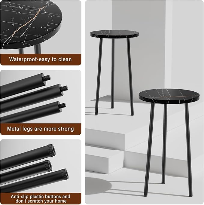 Plant Stand Indoor 2 Pack: Corner Wood 20 Inch Plant Stand Mid Century Modern Decor - Small Round Plant Table for Indoor Plants - Plant Holder for Patio Living Room Bathroom Office (Black Marble)