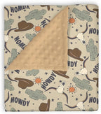 Mink Baby Boy Girl Blanket Western Howdy Cowboy Cowgirl, Boho Cactus Sun Cow Skull Hat Soft Double Layer Dotted Backing Receiving Swaddle, Newborn Infant Toddler Nursery Crib Bedding Shower Gift 30x40