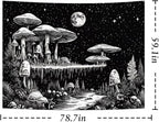 Yuiqear Black and White Mushroom Tapestry Fantasy Plant Floral Tapestries Moon Star Tapestries Starry Sky Tapestry Wall Hanging for Bedroom Decor