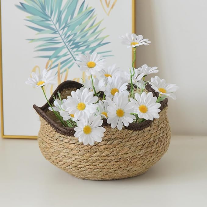 Wave Woven Planter Basket for Indoor Plants - Compact Multi-Use Storage Basket for Flowers, Farmhouse Home Decor - Fits Fresh/Artificial Plants(L)