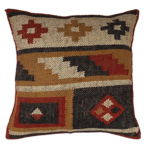 Indian Handwoven Jute Kilim Pillow Covers 18x18 Inches Boho Vintage Rug Cushion Cases, Oriental Decorative Throw Pillows for Home, Couch & Bedroom - color: Pattern 07