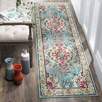SAFAVIEH Monaco Collection Runner Rug - 2'2" x 6', Light Blue & Fuchsia, Non-Shedding & Easy to Clean, Distressed Medallion Design, Ideal for Living Room, Bedroom, Dining Space (MNC243J) - color: Light Blue/Fuchsia, size: 2'2" x 6' (Runner)