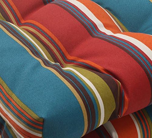Pillow Perfect Stripe Indoor/Outdoor Chair Seat Cushion, Tufted, Weather, and Fade Resistant, 19" x 19", Red/Brown Westport, 2 Count