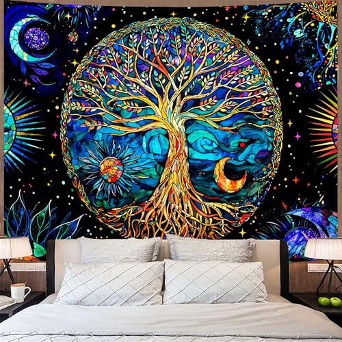 Spenlife Stained Glass Tree of Life Tapestry Fantasy Tapestry for Bedroom Colorful Tapestries Wall Hanging Bedroom Living Room Wall Art and Home Decor 44x60 - color: Blue, size: 60"L x 44"W