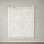 Madison Park 100% Cotton Tufted Chenille Design With Fringe Tassel Luxury Elegant Chic Lightweight, Breathable Cover, Luxe Cottage Room Décor Summer Blanket, 50" x 60", Ivory