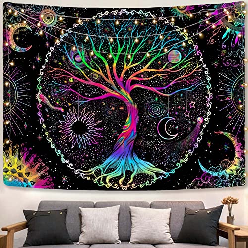 Spenlife Tree of Life Tapestry Black Light Tapestry for Bedroom Colorful Aesthetic Tree Tapestries Aesthetic Tapestries Wall Hanging for Bedroom Colorful 36×48 Inches - color: Olive Green, size: 48"L x 36"W