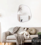 Irregular Oval Wall Mirror Large White 20"x16" Inches Asymmetrical Mirror Modern Wood Frame Unique Shape Wall Mounted Vanity Artistic Mirror Decor for Living Room Bedroom Bathroom Entryway