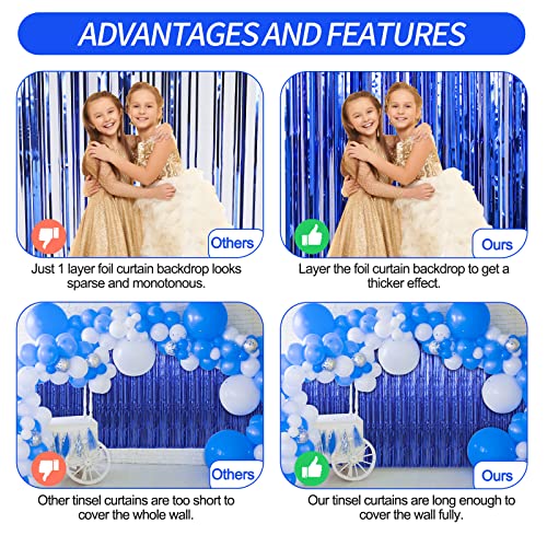 Crosize 2 Pack 3.3 x 9.9 ft Dark Blue Foil Fringe Curtains Party Decorations, Blue Tinsel Curtain Backdrop for Parties, Door Streamers, Glitter Streamer Fringe Backdrop for Birthday Decoration - color: Dark Blue, size: 2 Pack