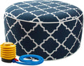 Outdoor/Indoor Inflatable Ottoman Pouf D20 xH9, All Weather Round Footstool with Foot Pump, Water Repellent Portable Footrest with Handle for Patio Garden Camping Travel-Blue Geometry