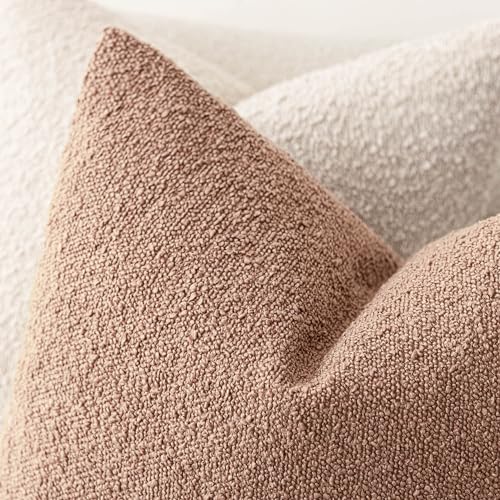 Foindtower Set of 2, Decorative Textured Boucle Throw Pillow Covers Accent Solid Pillow Cases Neutral Couch Cushion Case for Chair Sofa Bedroom Living Room Home Decor 16x16 Inch Dusty Orange Hazel - color: Hazel, size: 16" x 16" (Pack of 2)
