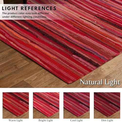 Cotton Hand Woven Chindi Rug 3x5 Feet - Red, Reversible Throw Indoor Decorative Carpet Ideal for Entryway, Kitchen, Bedroom | Pink Farmhouse Accent Soft Durable Outdoor Floor Rag Rugs for Nursery - color: Red, size: 3 x 5 feet