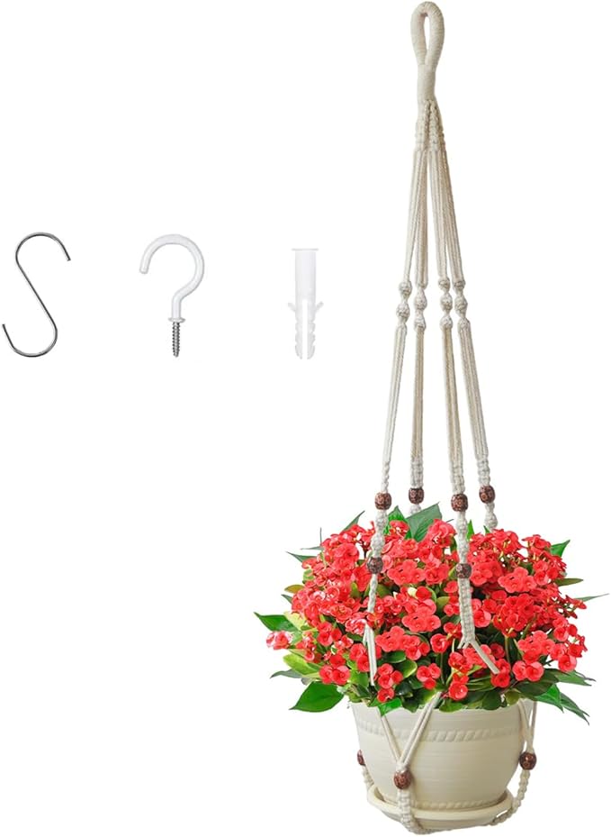 35 Inch Macrame Plant Hanger Hanging Planters for Indoor Plants Plant Pots Hangers for Live Plants,Outdoor Garden Home,Ivory(Planter Pot Not Included),1 Set