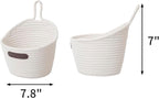 JJSQ 2pack Hanging Baskets Small Wall Hanging Storage Basket Round Woven Rope Wall Oganzier Decor for Flower Plants, Key Storage White 7.8 x 7 inches