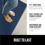 GORILLA GRIP 2 Pack Comfortable Cushioned Kitchen Mats for Floor, 17x24 + 17x48, Waterproof and Stain Resistant, 1/2 Inch Thick Soft Ergonomic Standing Desk Anti Fatigue Mat, Foam Supports Feet, Navy
