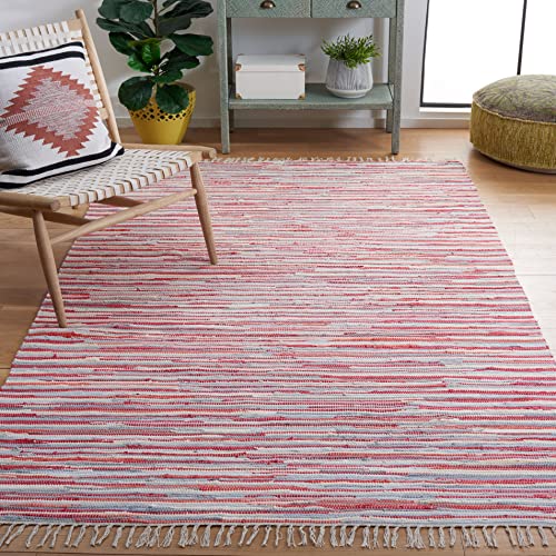 SAFAVIEH Rag Rug Collection Accent Rug - 3' x 5', Red & Multi, Handmade Boho Stripe Cotton, Ideal for High Traffic Areas in Entryway, Living Room, Bedroom (RAR129R) - color: Red/Multi, size: 3' x 5' (Rectangular)