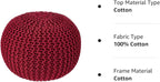 · REDEARTH · Round Pouf Ottoman - Hand Knitted Cable Boho Poof - Foot Stool Bean Bag - Home Décor Stuffed Footrest for Living Room - Nursery - Bedroom - 100% Cotton Poufs (19.5"x19.5"x14") - Red