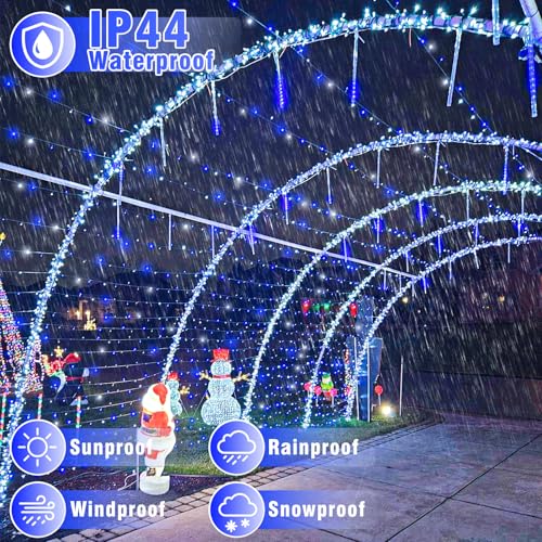66FT 200 LED Outdoor String Lights, Plug in Christmas Lights Indoor Waterproof with 8 Modes, Connectable Clear Wire Twinkle Fairy Lights for House Patio Xmas Party Decorations, Blue and White - color: Blue and White, size: 66ft 200LED