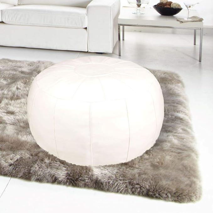Unstuffed Pouf Foot Stool Round Decorative Leather Ottoman Cushion Storage seat or for Resting Your Feet on, Floor Chair Foot Living Room Bedroom Kids Room and Wedding (White)
