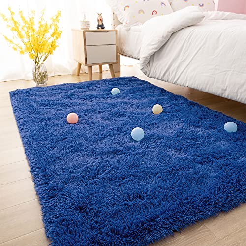 Kelarea Area Rug for Living Room, 4x6 Non-Slip Navy Blue Rug Fluffy Soft Shag Rugs, Fuzzy Shaggy Plush Carpet for Bedroom, Nursery Rooms, Home Dorm - color: Navy Blue, size: 6' x 4' (Rectangular)