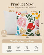 Embroidered Floral Boho Throw Pillow Cover 18x18 Inch - Decorative Cotton Pillow Case for Couch, Sofa, Bedroom, Living Room - Farmhouse Home Aesthetic Housewarming Gifts (Mixed Floral, 18" x 18")