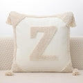 Monogram Pillow Covers with Tassels 18”x18” Modern Cotton Canvas Tufted Alphabet Z Throw Pillow Covers for Sofa Couch Bed 26 English Letters Decorative Pillow Case for Sofa Throw Pillows