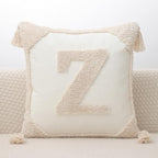 Monogram Pillow Covers with Tassels 18”x18” Modern Cotton Canvas Tufted Alphabet Z Throw Pillow Covers for Sofa Couch Bed 26 English Letters Decorative Pillow Case for Sofa Throw Pillows