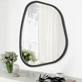 Asymmetrical Mirror for Wall Irregular Oval Wood Frame Modern Unique Accent Wall Mirror Decorative Vanity Bathroom Living Room Bedroom Entryway Hallway Artistic Wavy Mirror Small 14"x10"