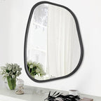 Asymmetrical Mirror for Wall Irregular Oval Wood Frame Modern Unique Accent Wall Mirror Decorative Vanity Bathroom Living Room Bedroom Entryway Hallway Artistic Wavy Mirror Small 14"x10"
