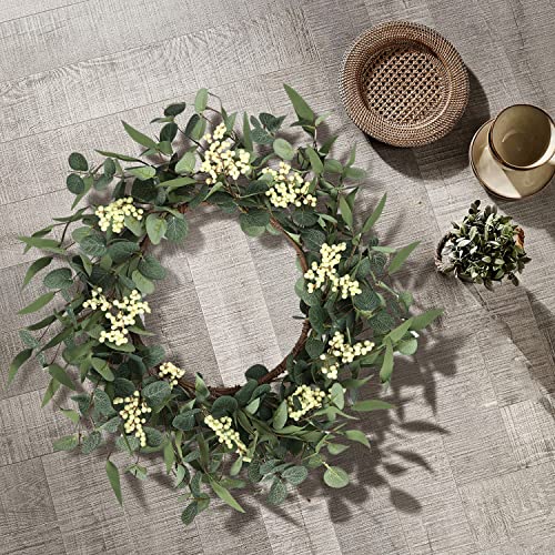 Pinkpum 20'' Eucalyptus Wreath for Front Door, Porch, Window - Green Decor for Home, Farmhouse - Spring, Summer, Fall, All Seasons Fluffy Version - color: White, size: 20'' fluffy version