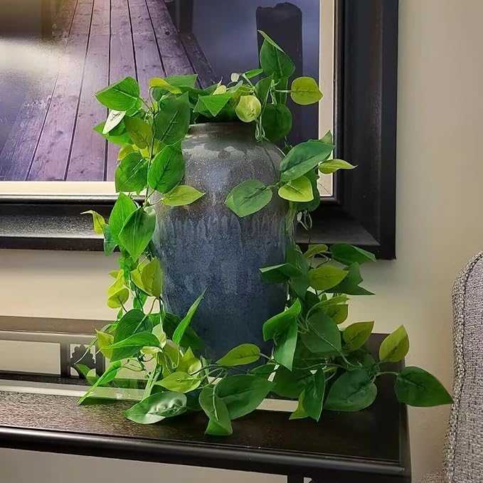 BLEUM CADE Fake Hanging Plants, 8pcs Artificial Pothos Vines Greenery for Wall Home Living Room Office Indoor Outdoor Decor (No Baskets)