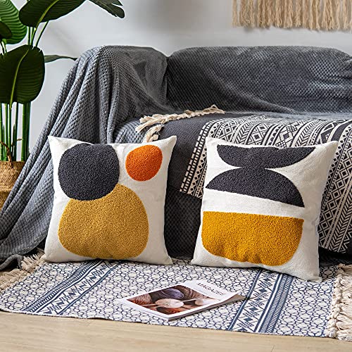 Square Bohemian Decorative Pillow Cover, Abstract Cotton Hand Woven Throw Pillowcase for Boho Bedroom Living Room, Modern Decor Home Cushion Sham 18x18, 1PC(Black Mustard) - size: 18" x 18" (Pack of 1)