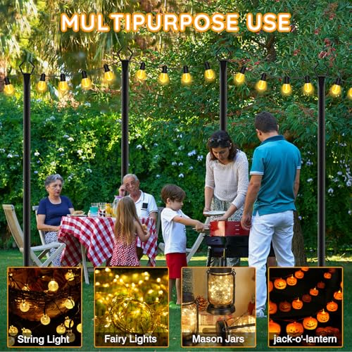 AHRLHR 7 Pack String Light Poles,Poles for Outdoor String lights10 Ft Metal Poles with Fork for Outdoor String Lights,Outdoor Light Poles with Fork,Patio,Deck,Backyard - size: 7 Pack-10FT