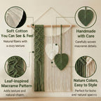 SunsprieJoy Macrame Wall Hanging, Boho Wall Decor Handmade Yarn Woven Leaf Tapestry, Modern Wall Art for Bedroom Nursery Kitchen Dining Room Bathroom, Home Decoration Gift for Women – Green - style: Vertical Leaf
