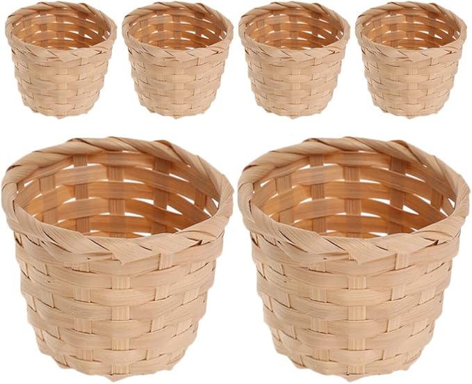 Kichvoe Bamboo Storage Basket Mini Woven Organizer 3.54X3.54X2.95In Small Wicker Container for Kitchen Picnic Flower Display Home Decor