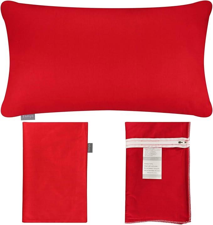 Thmyo 4-Pack 100% Cotton Lumbar Comfortable Solid Decorative Throw Pillow Case Rectangle Cushion Cover Pillowcase Sublimation Blank Christmas DIY Throw Pillowcase for Sofa Bed(12x20inch/30x50cm, Red)