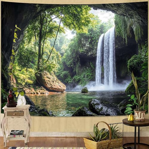 kampdream Landscape Tapestry, Scenery Art Wall Tapestries, Nature Wall Decor for Bedroom Living Room Backdrop Cave Waterfall 60×80 inches - color: Cave Waterfall, size: 80"L x 60"W