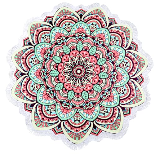 Benefeet Sox Large Mandala Beach Towel Round Microfiber Circle Beach Towels Bohemian Roundie Beach Blanket Quick Dry Beach Throw Blanket Sand Free Pool Towels, 59 Inches Pink Multi - color: Mandala, Pink Multi
