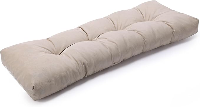 SUNROX LokGrip Non Slip Tufted Memory Foam Bench Cushion, FadeShield Water Resistant Durable Thicken Outdoor/Indoor Bench Seat Pads 54x16x4 inch, Husk Birch