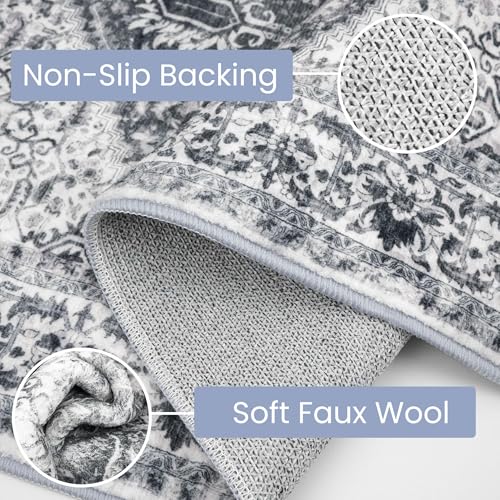 KOZYFLY Small Area Rug 2x3 Ft Rugs for Entryway Washable Entry Rug Non Slip Door Mat Indoor Entrance Printed Faux Wool Vintage Kitchen Rug Throw Rugs for Entrance Kitchen, Grey - color: Grey/Blue, size: 2' x 3' (Rectangular)