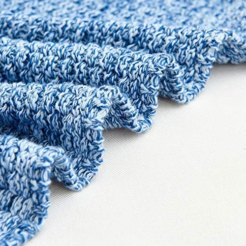 Longhui bedding 100% Cotton Knitted Throw Blanket – Blue White, Soft & Cozy, Machine Washable, 60"x80" – Perfect for Living Room, Couch, Sofa, Bed or Travel - color: Blue White, size: 60" x 80", Oversized