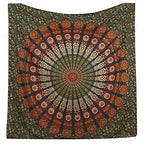 Bless International Handmade Indian hippie Bohemian Psychedelic Peacock Mandala Wall hanging College Dorm Beach Throws Table Cloth Bedding Tapestry (Golden Green, King(88x104Inches)(225x265Cms)) - color: Golden Green, size: 104"L x 88"W