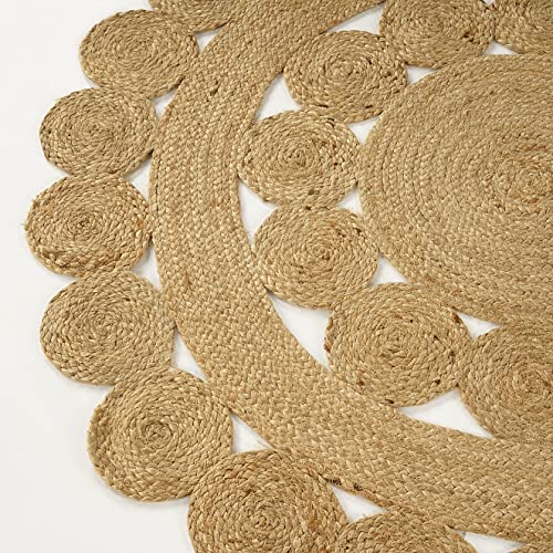 GRUHUM Round Jute Area Rug 5ft Natural Fiber Collection Handmade Boho Charm Farmhouse Jute Area Rug Soft Braided Reversible Rustic Rug for Indoor EcoFriendly Kitchen Bedroom Living Hallways Enterways - color: Natural- 29, size: 5' (Round)