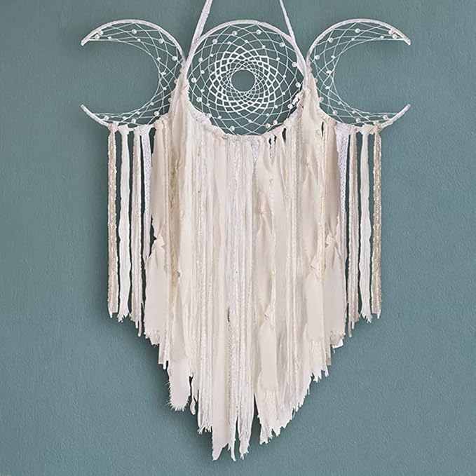 ANROYE White Triple Moon Goddess Macrame Wall Hanging, Boho Crescent Dream Catcher, Bohemian Dreamcatcher for Women Bedroom, Woven Tapestry-Witchcraft Gift, Pagan Decor for Adults Decoration