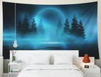 EMMTEEY Enchanted Forest Tapestry Moonlight Shine Dark Natural Scene with Reflection of in the Water Neon Blue 92.5X70.9 Tapestry