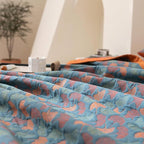 100% Cotton Muslin Blanket Jacquard Floral Ginkgo Leaves Print Quilt, Soft Bed Cover 3 Layers Reversible Bedspread Coverlet Breathable Lightweight Bedding Twin(59"x94"), No Pillow Sham