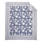 Levtex Home - Adare Denim Quilted Throw - (50x60in.) - Floral - Blue White - Reversible - Cotton - color: Denim