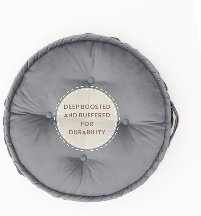 Round Floor Cushion, Floor Pillow Thick Floor Seating, Comfortable Supportive, Quilted Soft Booster Seat Pad for Yoga Meditation, Yoga Cushion, 56 cm 22 inch, Ibiza, Light Grey